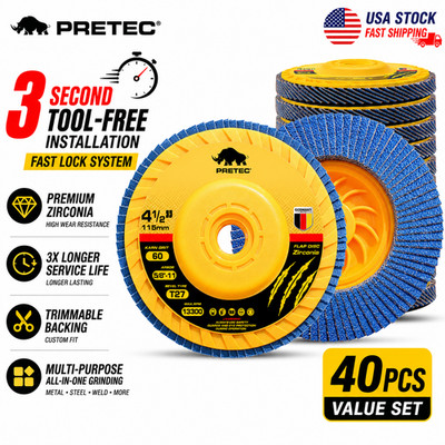 40 Pack Zirconia Flap Discs 4-1/2'' 60 Grit T27 5/8-11 Grinder Sanding Wheels