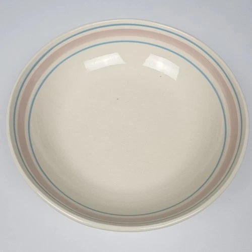 Vintage McCoy Pasta Bowl Ovenproof Large Shallow Bread Pink And Blue Stripe 12"