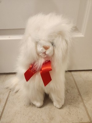Beta Toys White Persian Fluffy Cat Plush 14  Red Bow Realistic NWT #W