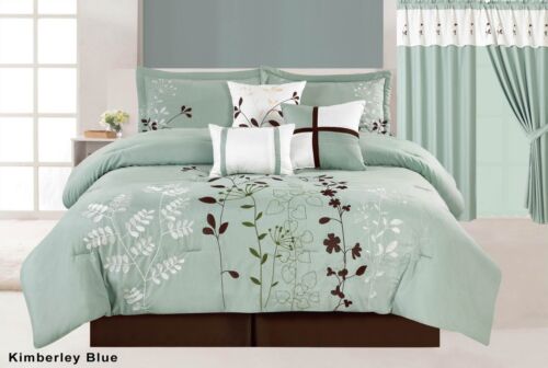 7Pc Embroidered Microfiber Comforter Set Sage Teal Twin Full Queen King Cal King - Picture 1 of 6