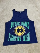 Vintage Notre Dame Irish Football Tank Top Blue Large Single Stitch USA Made