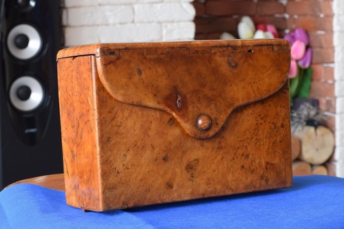Antique RRR ! Box case jewelry Storage Karelian Birch wood cap primitive rustic - Picture 8 of 24