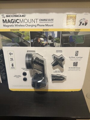 SCOSCHE MagicMount Charge Elite Window/Dash/Vent Mount Qi2 MagSafe iPhone 12 &Up