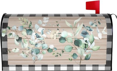 Spring Green Leaf Mailbox Covers Magnetic Standard Size 18 X 21 Black White Buf