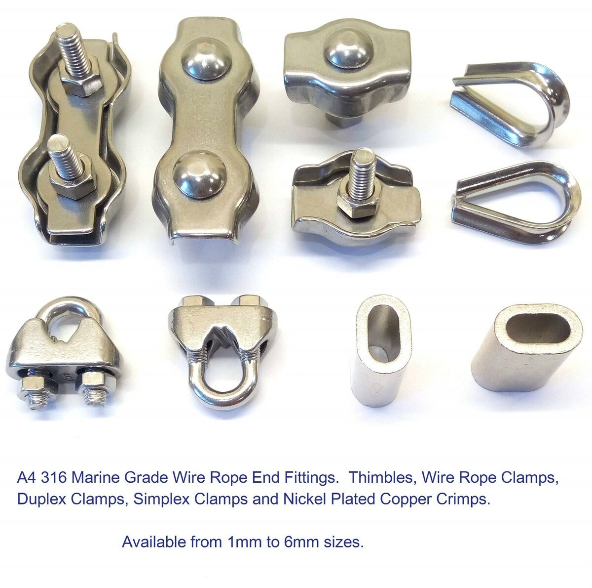A4 316 1mm-6mm Dia Wire Rope Thimbles Crimps Simplex Duplex Wire Rope  Clamps