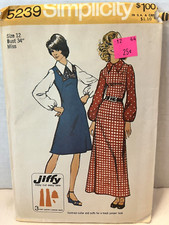 Simplicity #5239 1972 Dress in Two Lengths Size 12 Sewing Pattern