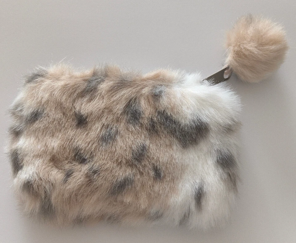 Bolso de Maquillaje Cosmético PB Adolescente Piel Sintética IMPRESIÓN ANIMAL Pom Pom Cremallera Tirador Forrado NUEVO Foto 2 de 4