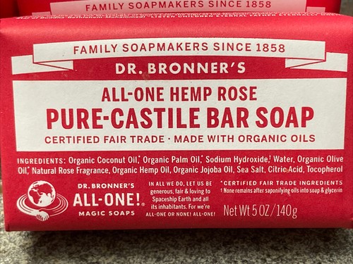 6)DR. BRONNER’S ALL-ONE HEMP ROSE PURE CASTILE BAR SOAP 5 OZ EA. ORGANIC OILS - 第 2/8 張圖片