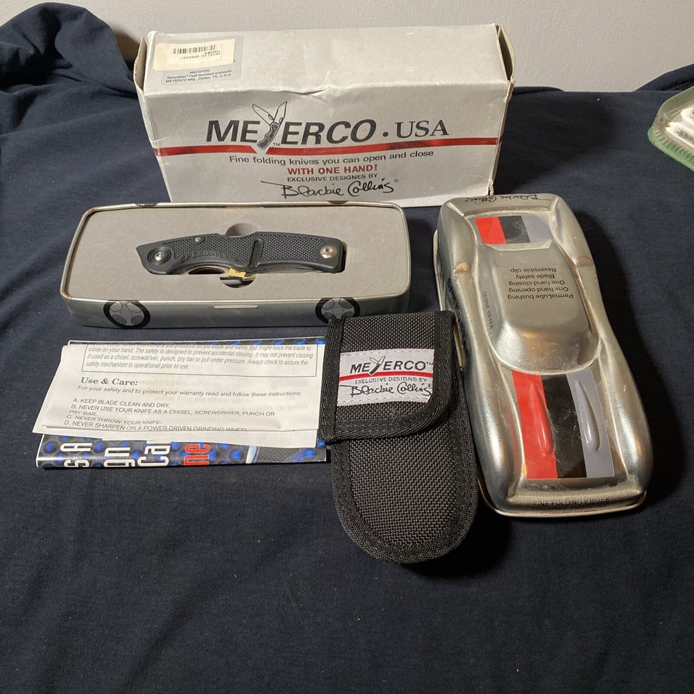 Meyerco Blackie Collins Speedster Pocketknife Japan) in Race Car Tin NEVER USED