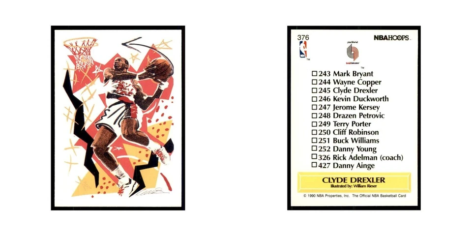 1990 NBA Hoops Clyde Drexler Basketball Cards #376 - Image 3 of 3