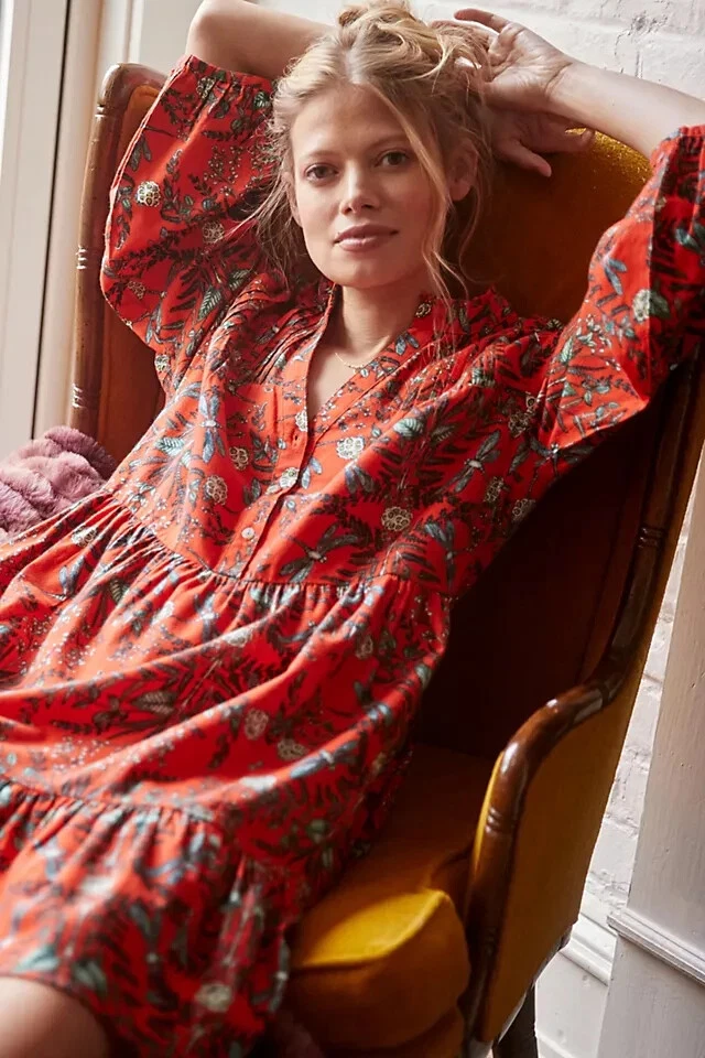 Anthropologie Flannel Sleep Dress Kelly Louise Judd Whimsical Red