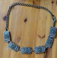 Southwest Native American Western Syle Turquoise Chain Belt Vintage