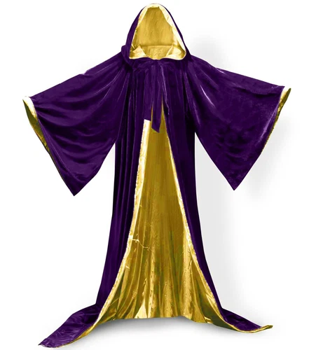 Stock Nuovo! Mantello viola con cappuccio mantello mago abiti costumi foderati in 10 colori - Foto 16 di 17