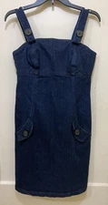 Vintage Overall Denim Dress Size 6 Dark Blue Wash Pockets Bianca Nygard Weekend