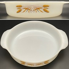 Fire King Anchor Hocking Wheat Round Open Baker 450 Made in USA 8 Inch