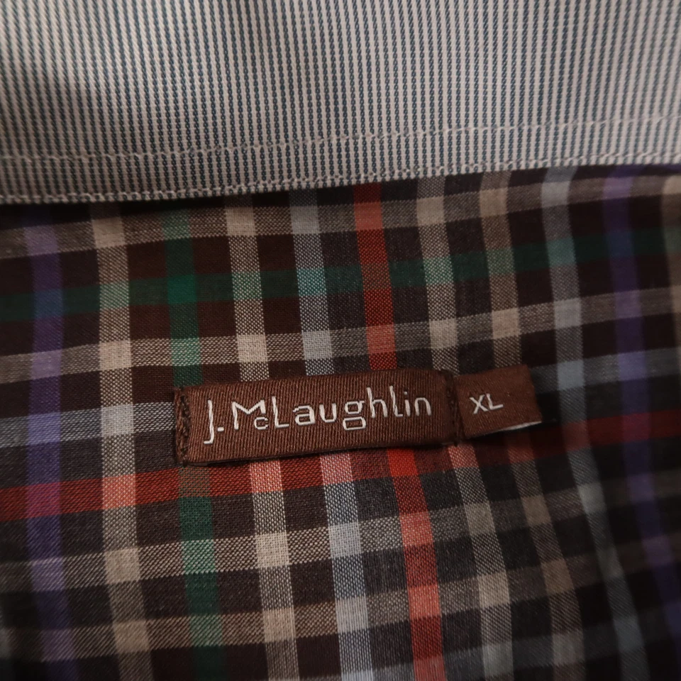 J McLaughlin Shirt Mens XL Brown Red Gingham Check 100% Cotton Tartan Button Up - Image 4 of 4