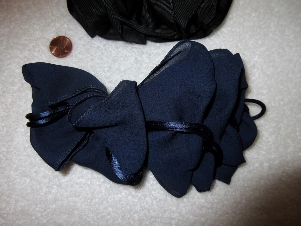 Lot of 2 Large Bow Barrette Hair Clip Made in France Dark Blue & Black Silk New - Image 4 of 4