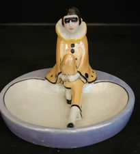 Antique Noritake Japan Art-deco Lady Pierrot Pin Dish Ashtray 4.9" H3.5"