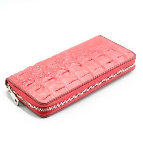 New Red Croc Leather Back Bone Skin Women One Zipper Clutch Wallet. - Picture 7 of 12