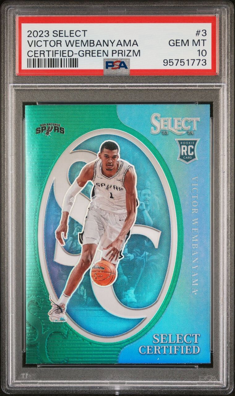 2023 PANINI SELECT SELECT CERTIFIED #3 VICTOR WEMBANYAMA GREEN PRIZM PSA 10 🔥