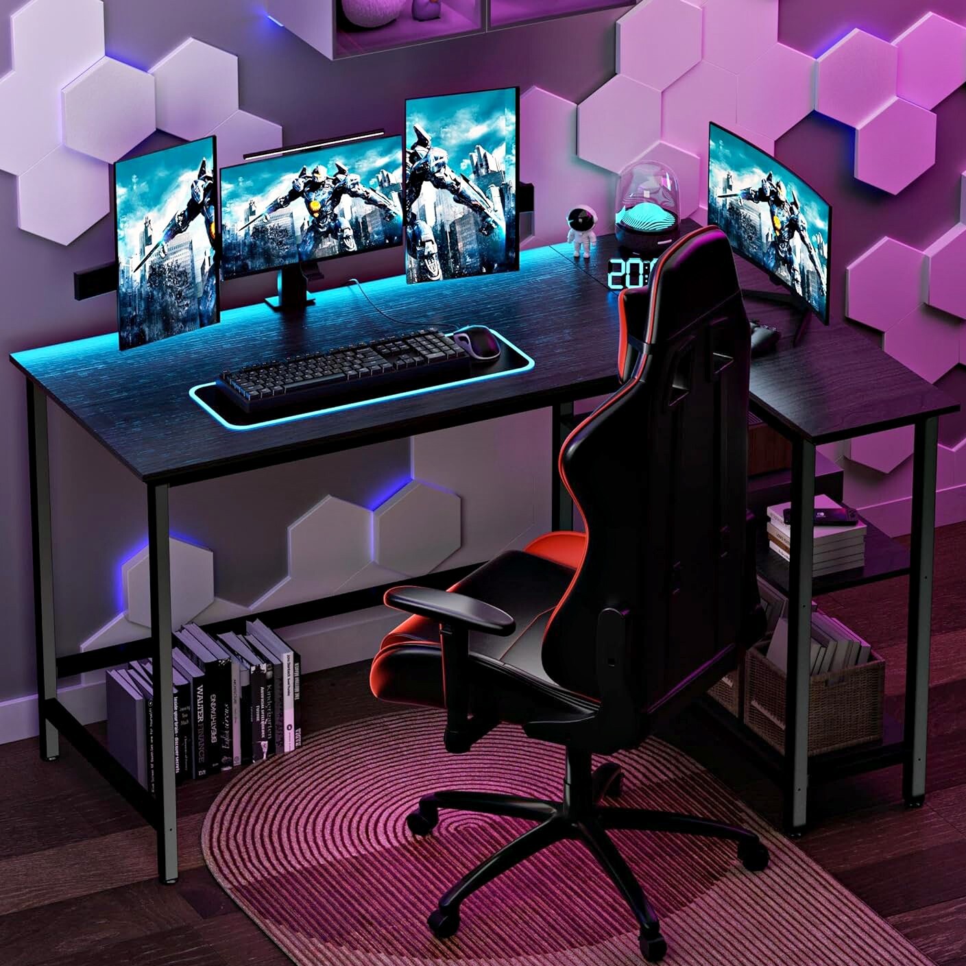 L SHAPED DESK CORNER COMPUTER GAMING LAPTOP TABLE OFFICE BLACK WORKSTATION HOME