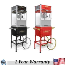6/ 12/ 20 Oz Popcorn Machine Maker Movie Theater Popper With Cart Vintage Style