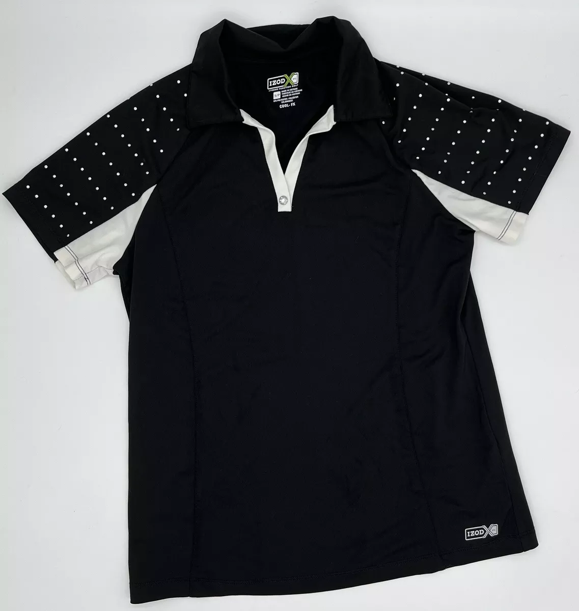 Maggie Lane Women s Golf Shirt Black White Rhinestone Button Bling Sleeve Small