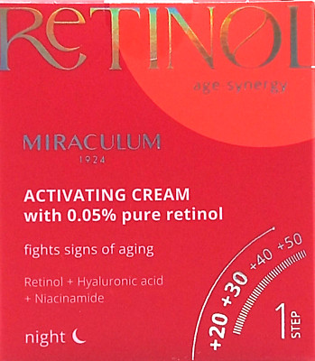 MIRACULUM RETINOL  AGE-SYNERGY ACTIVATING CREAM  WITH HYALURONIC 1.69 Oz / 50 ml