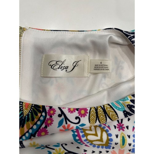 Eliza J Women's Colorful Print Short Sleeve Midi Shift Dress 6 Stretch Workwear - Picture 3 of 8