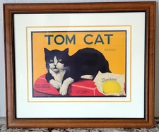 VTG Framed Double Matted Tom Cat Brand Sunkist Lemon Fruit Crate Label