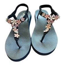 Blue Cali Foam Skechers Meditation Happy Daisies Thong Sandals Womens 10-10.5