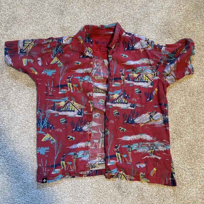 Ski the East Men's Sun Daze Aloha button down short sleeve Red Medium - flaw