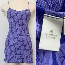 80s Victoria  s Secret Silk Purple Violet Gold Label Vintage Rose Slip Dress