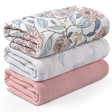 Muslin Swaddle Blankets for Newborn, 3 Pack Breathable 3 PACK, Cute Flower