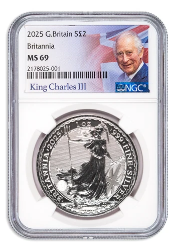 2025 £2 Great Britain 1 oz Silver Britannia King Charles III Coin NGC MS69
