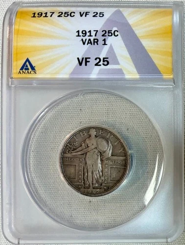 1917 Type 1 Standing Liberty Quarter, ANACS VF-25
