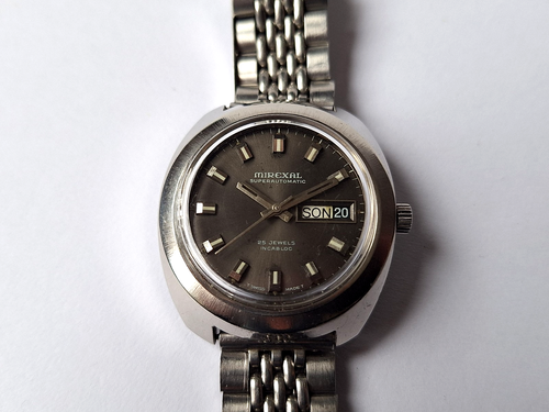 Montre Vintage Mirexal Swiss Années 1970 - Cadran Bleu, Acier Inox - Occasion