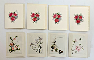 8 VTG Blank Note Cards ROSES BOTANICAL FLORAL K Cassel UNUSED 4.5 X 3.5'' EXC Env
