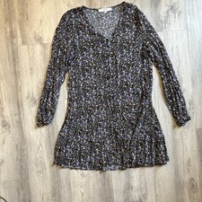 B30 Loft Women Size S Black First Floral Long Sleeve Flowy Sundress Boho Cottage