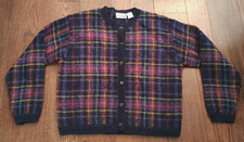 Vtg Paul Harris Design Sweater Cardigan Button Plaid Mohair Blend Black Purple M