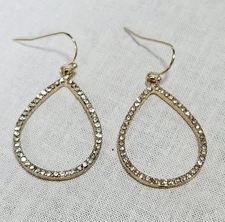 Gold Tone Teardrop Shaped Dangle Earrings Made With Swarovski Crystals J14-3429