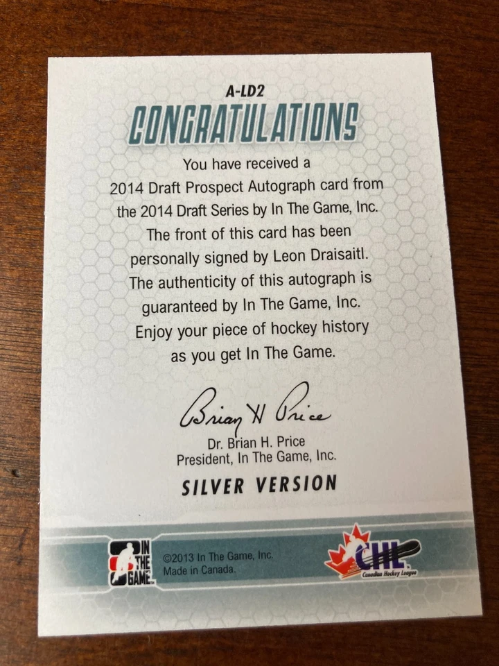 Leon Draisaitl 2013 年比赛选秀前景亲笔签名新秀签名 — 第 2/2 张图片
