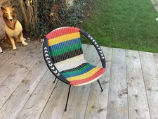 Rare Vintage 60’s 70’s Columbian PVC Woven Chair Multi Colour Retro Kitsch Marni