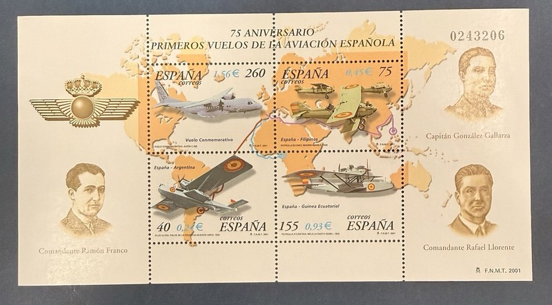 Spain Mini Sheet of 4 Stamps MNH Spanish Aviation History Aircraft Planes