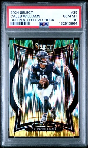 2024 PANINI SELECT GREEN & YELLOW SHOCK #25 CALEB WILLIAMS ROOKIE RC PSA 10