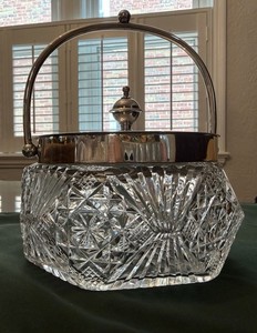 ENGLISH VICTORIAN CUT GLASS & SILVERPLATE BISCUIT JAR W/LID - Late 19th Century