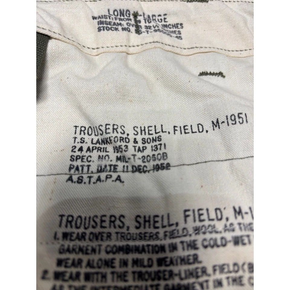 Pantalones de Carga de Campo del Ejército de Estados Unidos M-1951 Pantalones Militares Verde Oliva Largos De Colección Foto 4 de 4