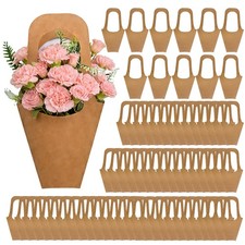 Flower Bags 100 Packs, Flower Bags for Bouquets, Kraft Flower Gift Bags With ...