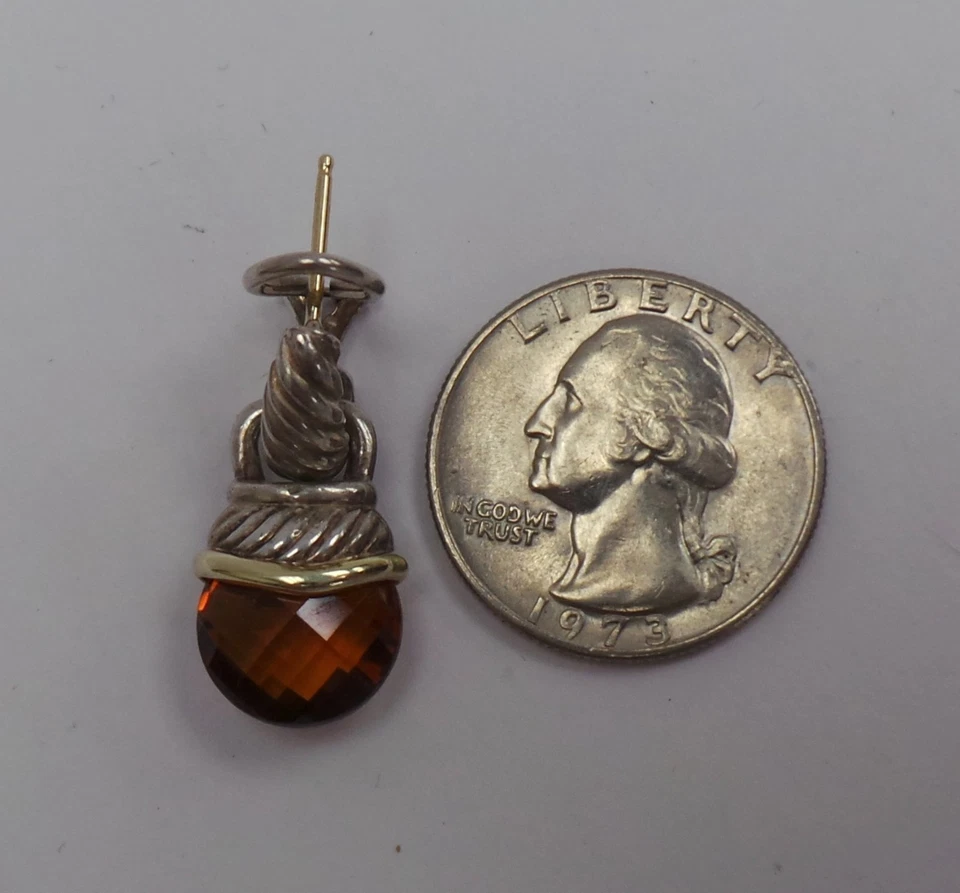 (MA5) Pendientes colgantes vintage David Yurman plata esterlina/oro 14k citrino bellota Foto 4 de 4