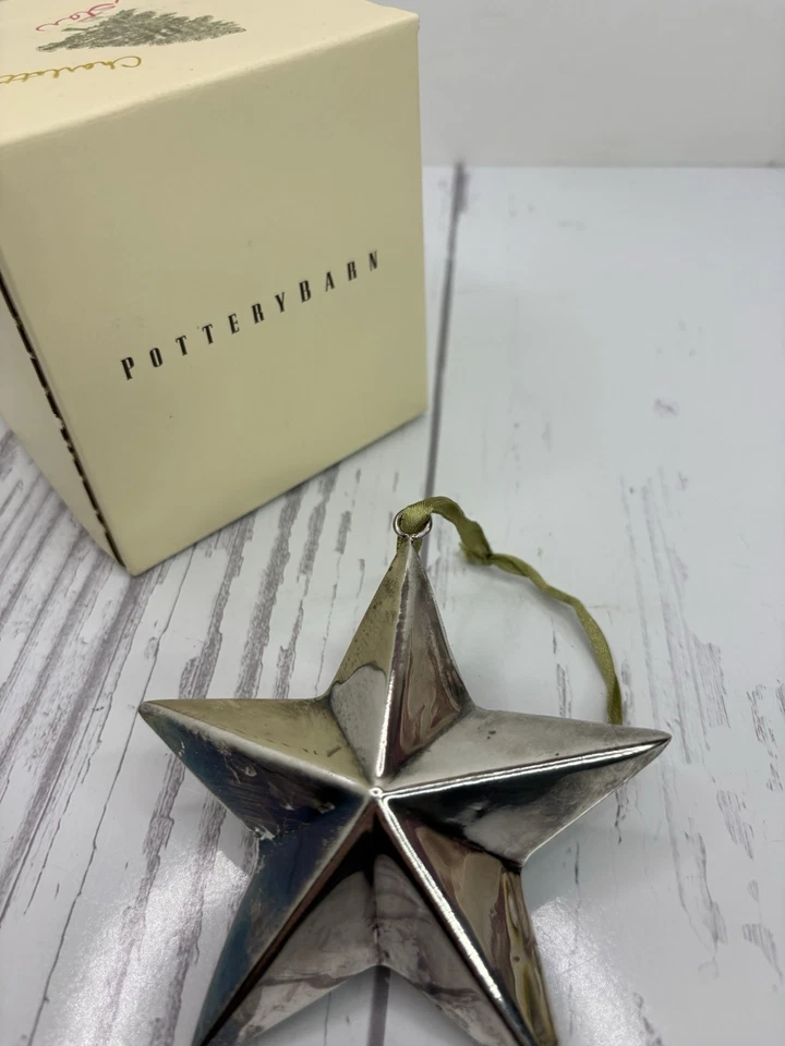 Pottery Barn Metal Rústico Estrella Adornos Plata 3D 3.5" Foto 4 de 4